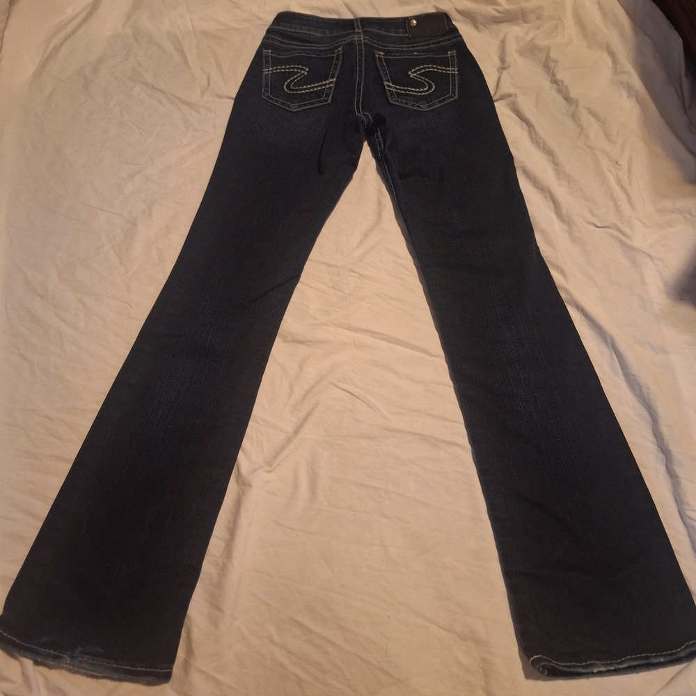 Silver Jeans Co Suki High Slim Bootcut Jeans W25 L33 Dark Wash Contrast Stitch